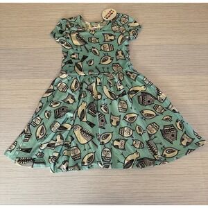 DotDotSmile Kids Aqua Blue Owl Birdhouse Print Short Sleeve Twirl Dress 3/4 NEW